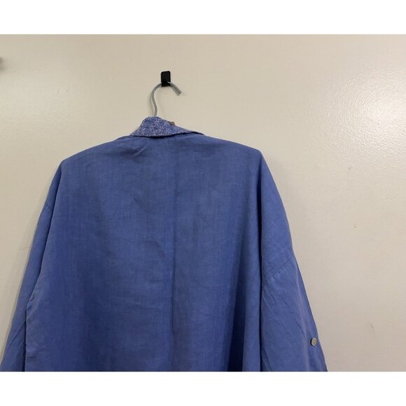 100 % Pure Linen Shirt Women Vintage Linen Made In Italy Embroidered Collar Sz M - Picture 10 of 11